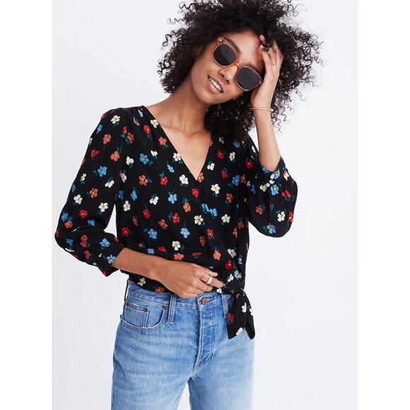 Madewell Wrap Top Womens Size Small Pressed Flowers Print Viscose - Picture 1 of 6